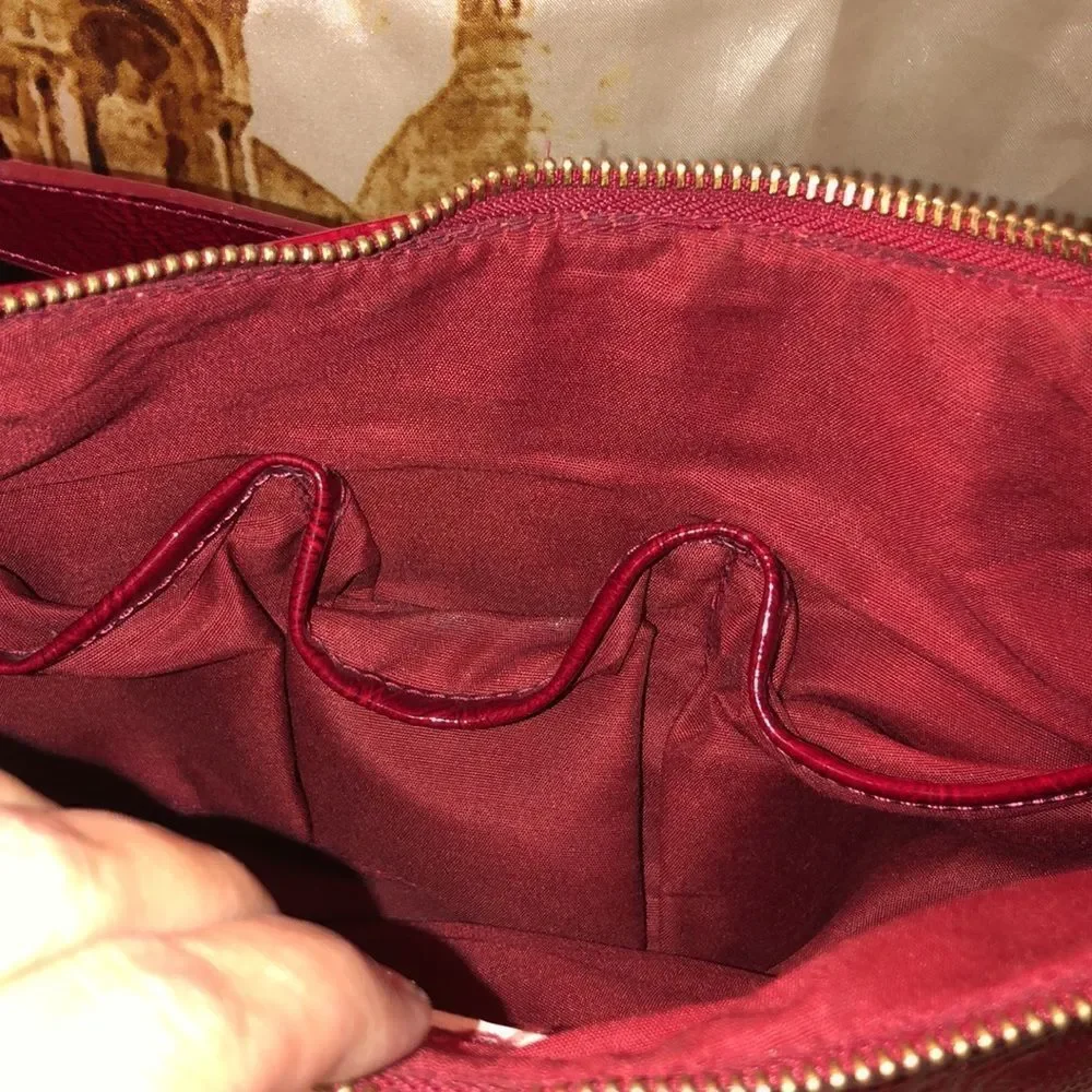 Liz Claiborne Dark Red Candy Apple Faux Leather Hobo Purse